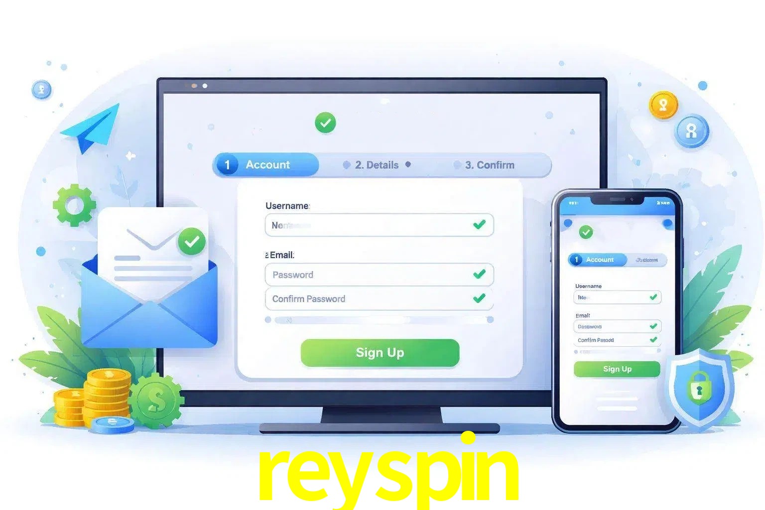 Registro de nuevo usuario y configuración de cuenta reyspin