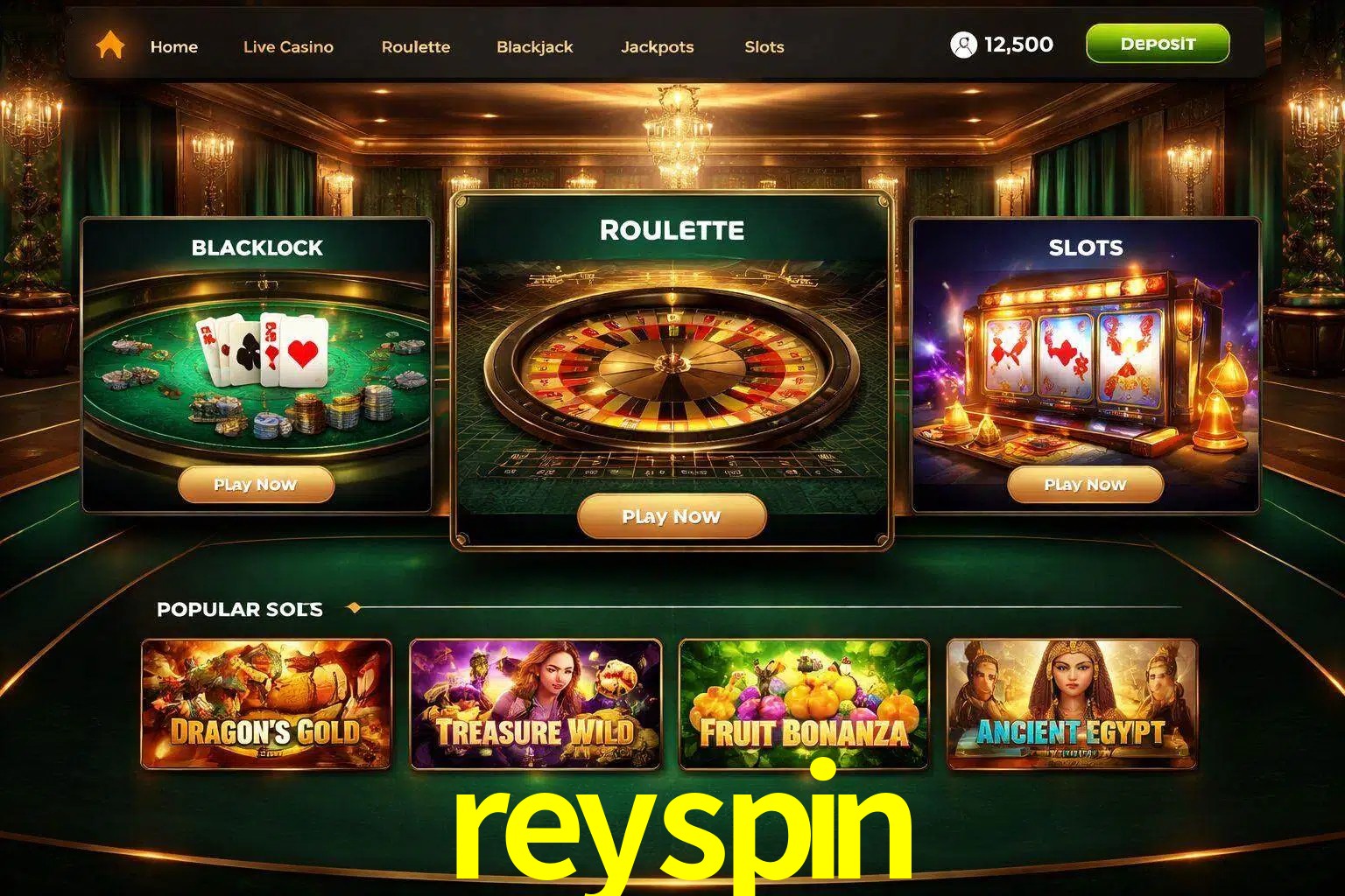 Vista de la plataforma reyspin Casino mostrando categorías organizadas de juegos en línea